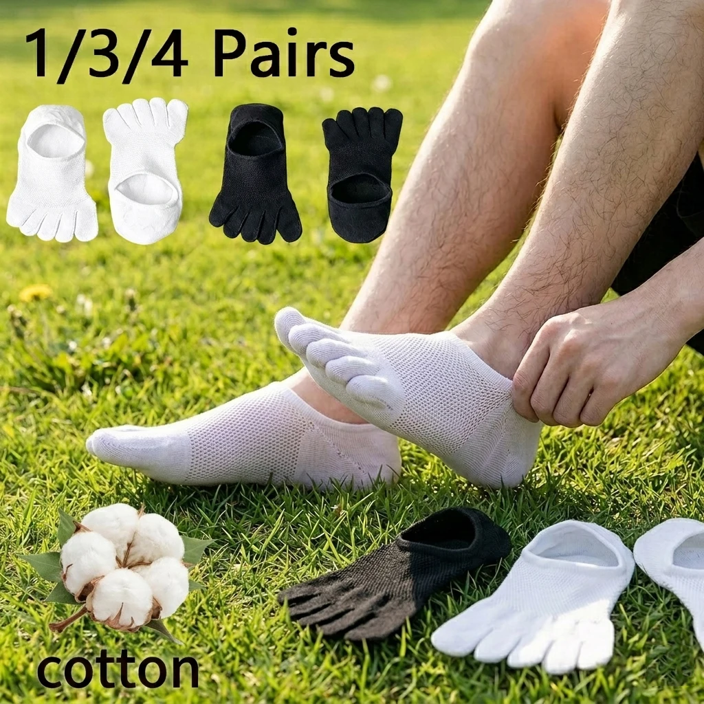 1/3/4 Pairs,Unisex Cotton Five Toe No Show Socks,Mesh Breathable Split Toe Liner Socks,Anti Slip Invisible Socks for Sports