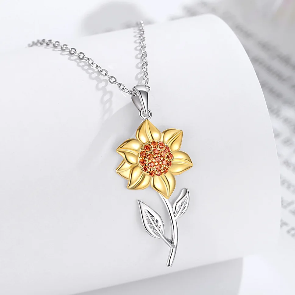 

Sunflower Sterling Silver Pendant Necklace for Women's Two tone Sunflower Collar Chain for Women's Birthday Fashion Jewelry Gift