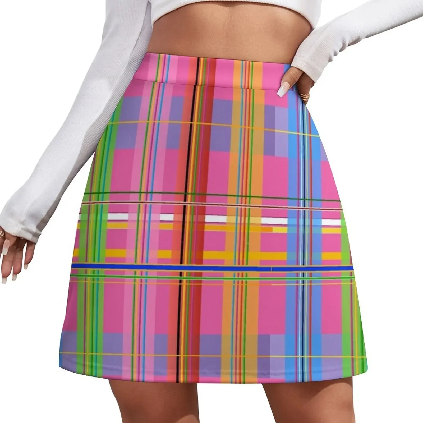 

Bright Plaid Colors Mini Skirt modest skirts for women kawaii clothes short skirt Women's summer skirt