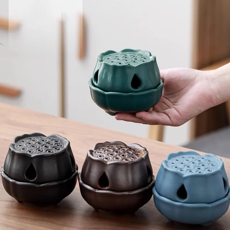 Ceramic handmade carved lotus pod incense burner, multifunctional aroma diffuser for home decoration, aromatherapy pedestal