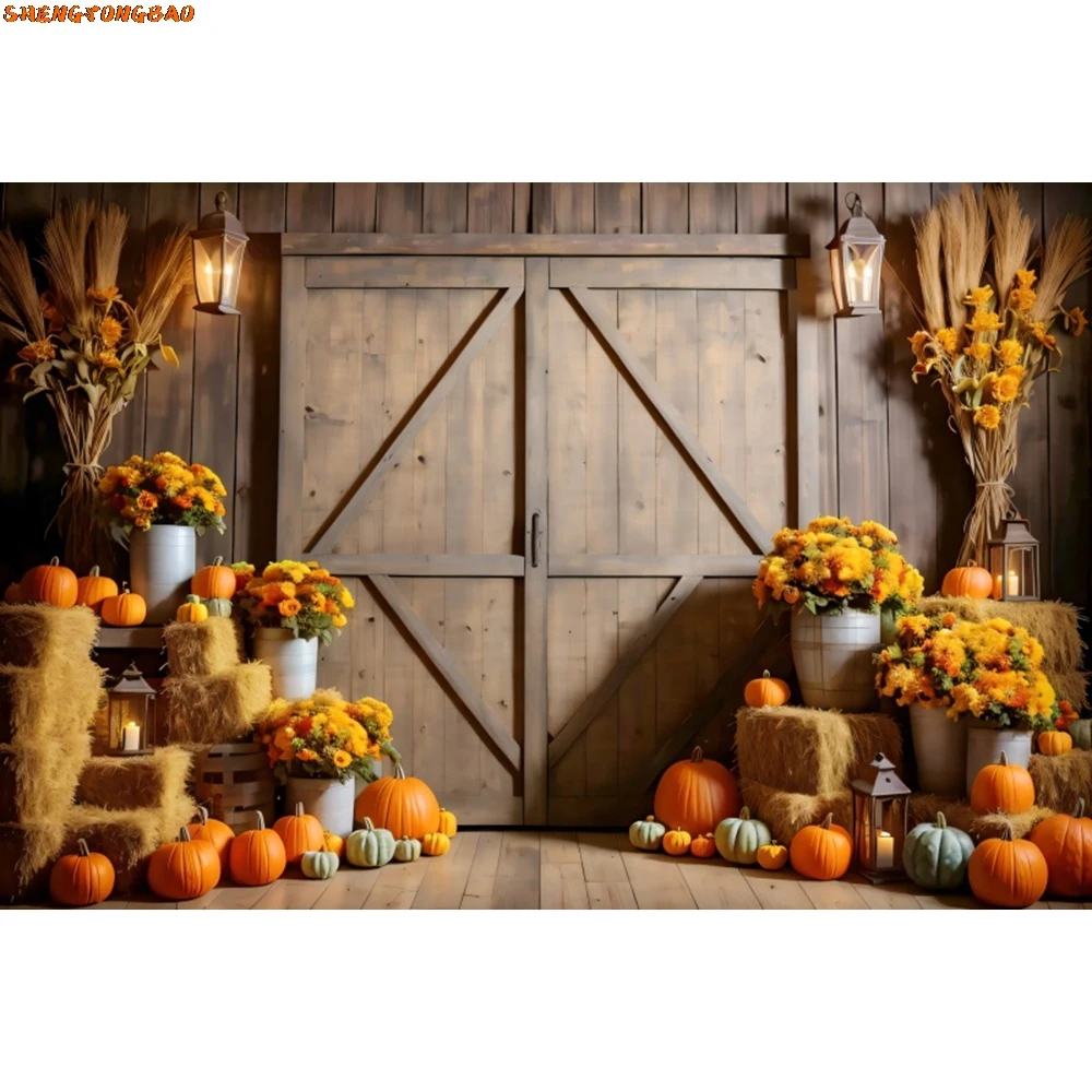 Harvested Autumn Backdrop Interior Golden Fall Pumpkin Maple Baby Shower Adult Kids Portrait Photography Background Photo Studio