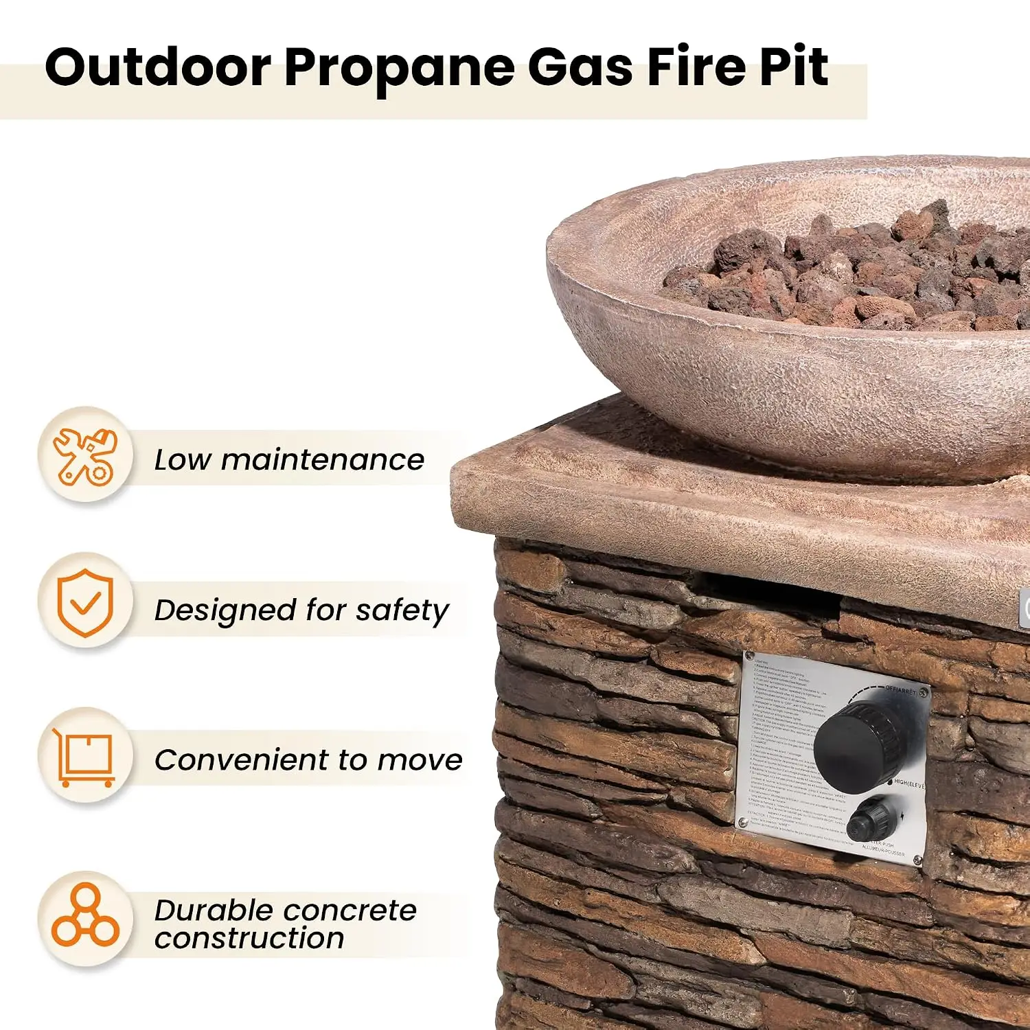 Propane Fire Pits for Outside 40,000 BTU Gas Fire Pit Table 20-inch Patio Square Smokeless Concrete Fire Table Lava, Customized