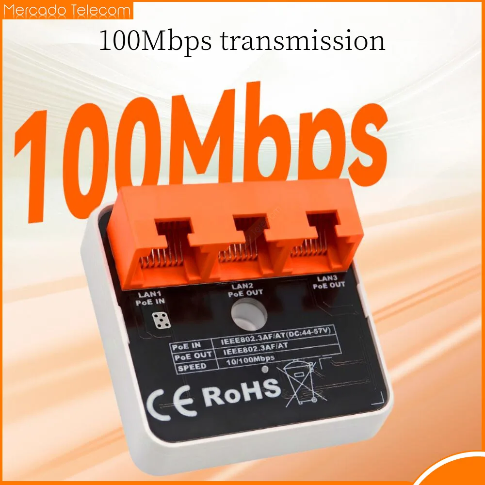 1 to 2 POE Repeater 10/100Mbps 3 Ports PoE Extender