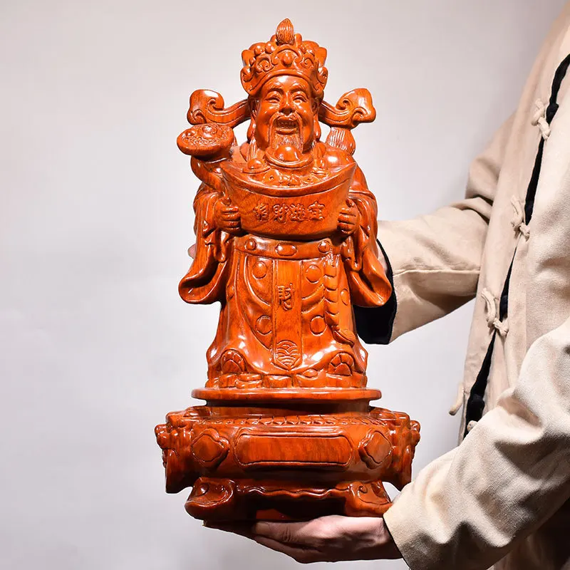 large Asia HOME company shop Worship wood carving God of wealth Buddha statue bring money GOOD luck CAI SHEN Rosewood