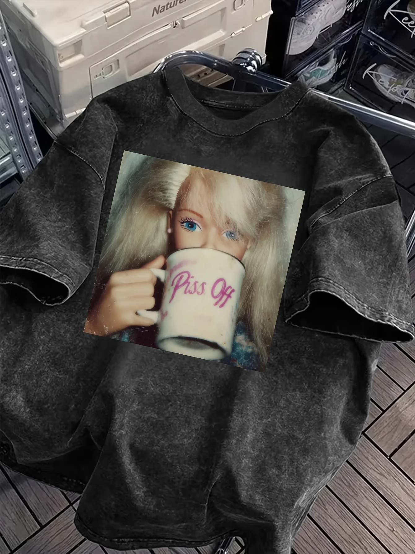Doll print washed T-shirt, short-sleeved, round neck, retro casual top Couple's all-season street style shirt graphic t shirts