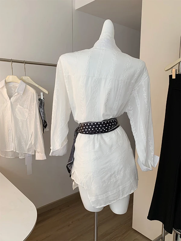 

Ele Lace Patchwork Embroidered Long Sve irt Skirt Two-Piece Set for Women Autumn High-End Faion Asymmetrical Pants