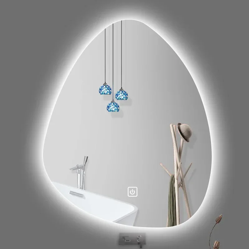 Hotel Cloakroom Vertical Irregular Bathroom Mirror Smart 3 Colors Adjustable LED Multifunction Light with Bluetooth Speaker