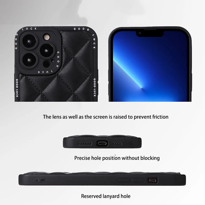 Leather Feel Phone Case For Iphone 15 14 13 Pro 12 11 Max Plus Diamond Plaid 14Pro Phone Case Silicone 15Promax Cover Soft Shell