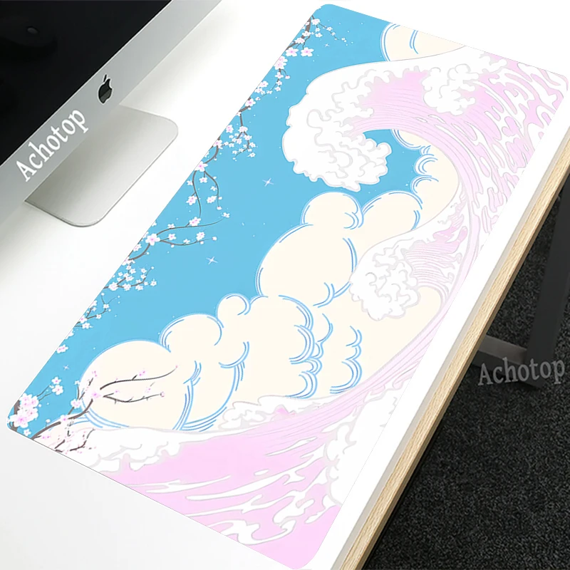 

White Cloud Mousepad Gamer Large Great Wave Mouse Pad PC Gamer Keyboard Mouse Mat Locking Edge Desk Mats Gaming Table Carpet XXL