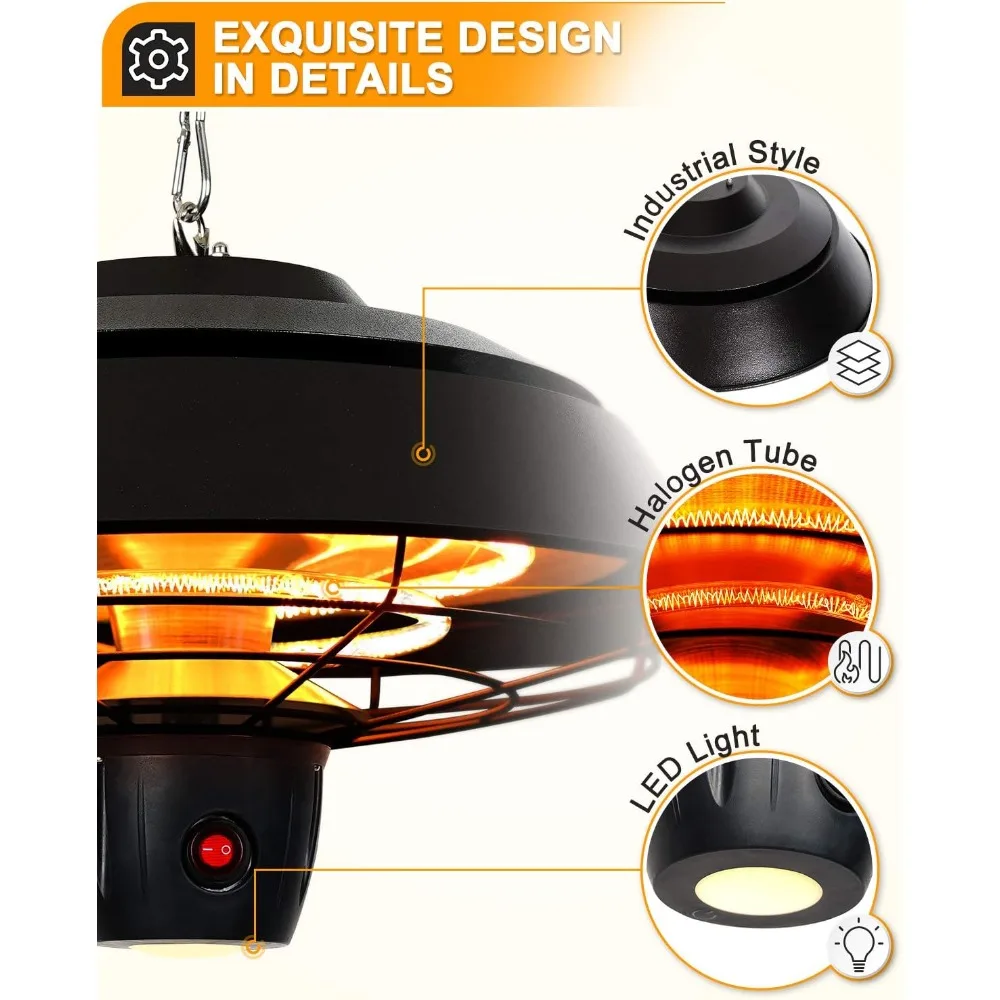 Electric Patio Heater, Outdoor Heater with Remote Control & Touch Switch, IP44 Waterproof, Infrared Ceiling Heater