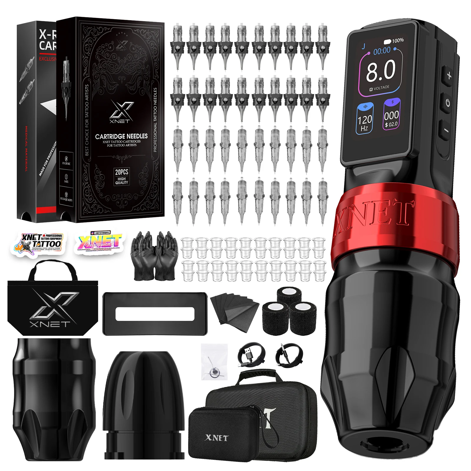 Xnet Titan Max Wireless Tattoo Kit 40pcs Needles 12V 10500Rpm