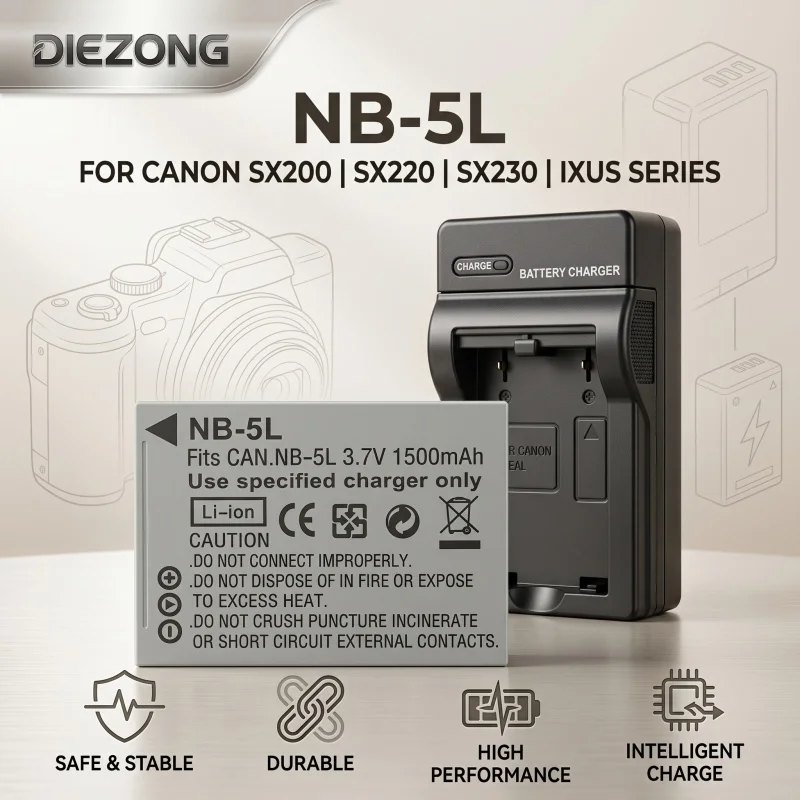 NB‑5L Camera Battery + Charger for Canon SX200 SX220 SX230 IXUS Retro Compact Digital Camera Spare Accessory 1500mAh