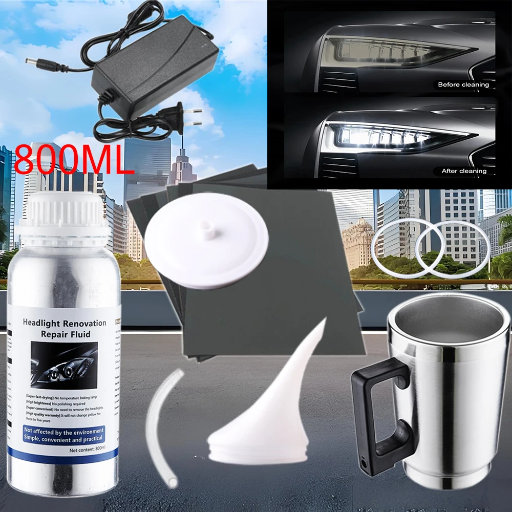 Scheinwerfer-Behandlungsset 800ML Reparaturflüssigkeit Scheinwerfer-Dampfset Scheinwerfer-Polierset Scheinwerfer-Reparaturwerkzeug für Vergilbungen