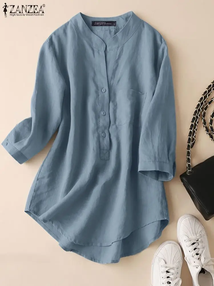 ZANZEA Fashion Women Oversized Shirt Long Sleeve Blouse Casual Solid Loose Basic Tops O-Neck 2024 Lady Button Up Blusa Femininas