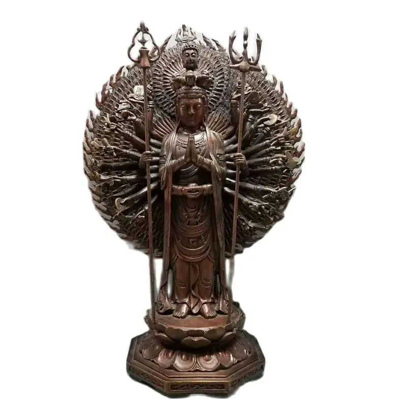 Tibet Buddhism Copper Bronze Eleven-faced Avalokitesvara Kwan-yin GuanYin Statue