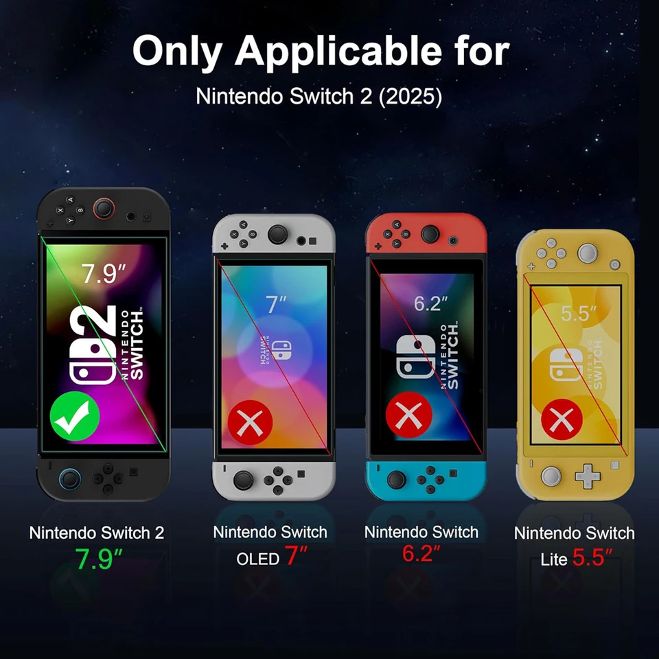 Protector de vidrio templado para Nintendo Switch 2 2025 Accesorios Protector de pantalla para Switch 2 Accesorios con tapa de joystick 6