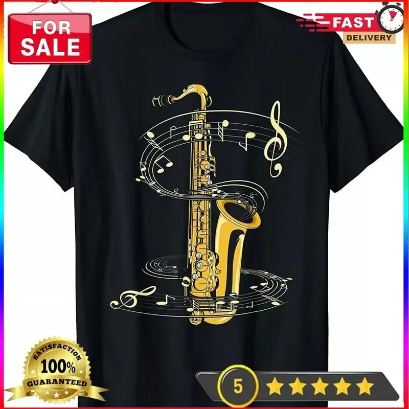 NEW LIMITED Music Notes Treble Clef Saxophonist Jazz Musician Saxophone T Shirt