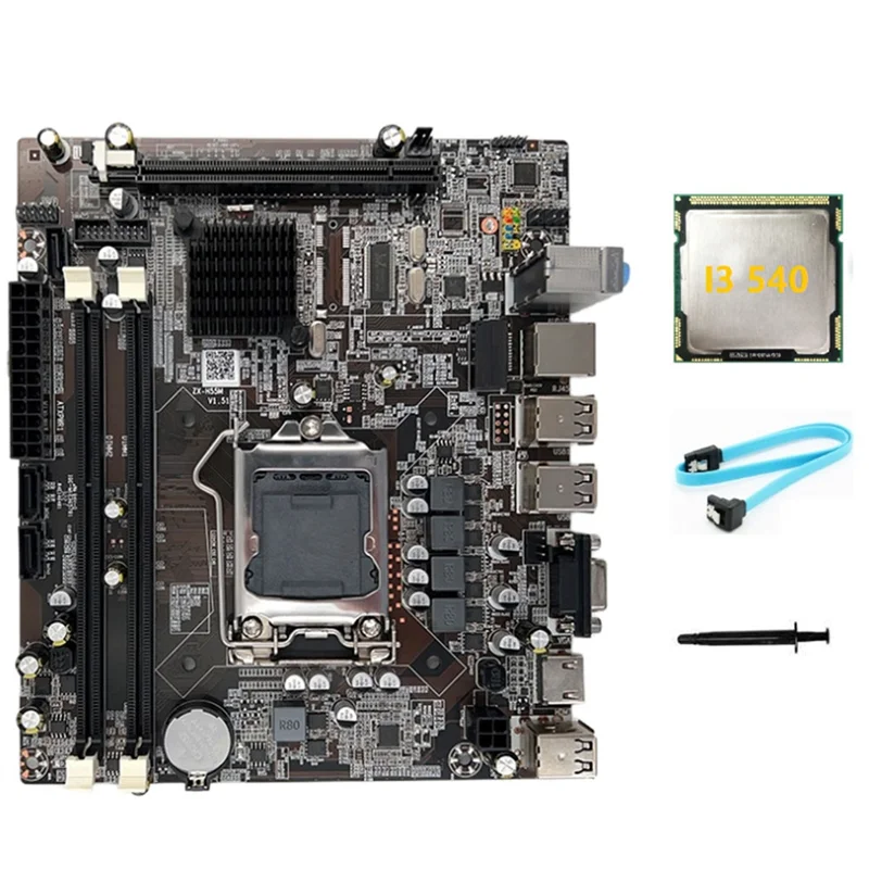 H55 Motherboard LGA1156 Supports I3 530 I5 760 Series CPU DDR3 Memory Motherboard+I3 540 CPU+SATA Cable+Thermal Grease