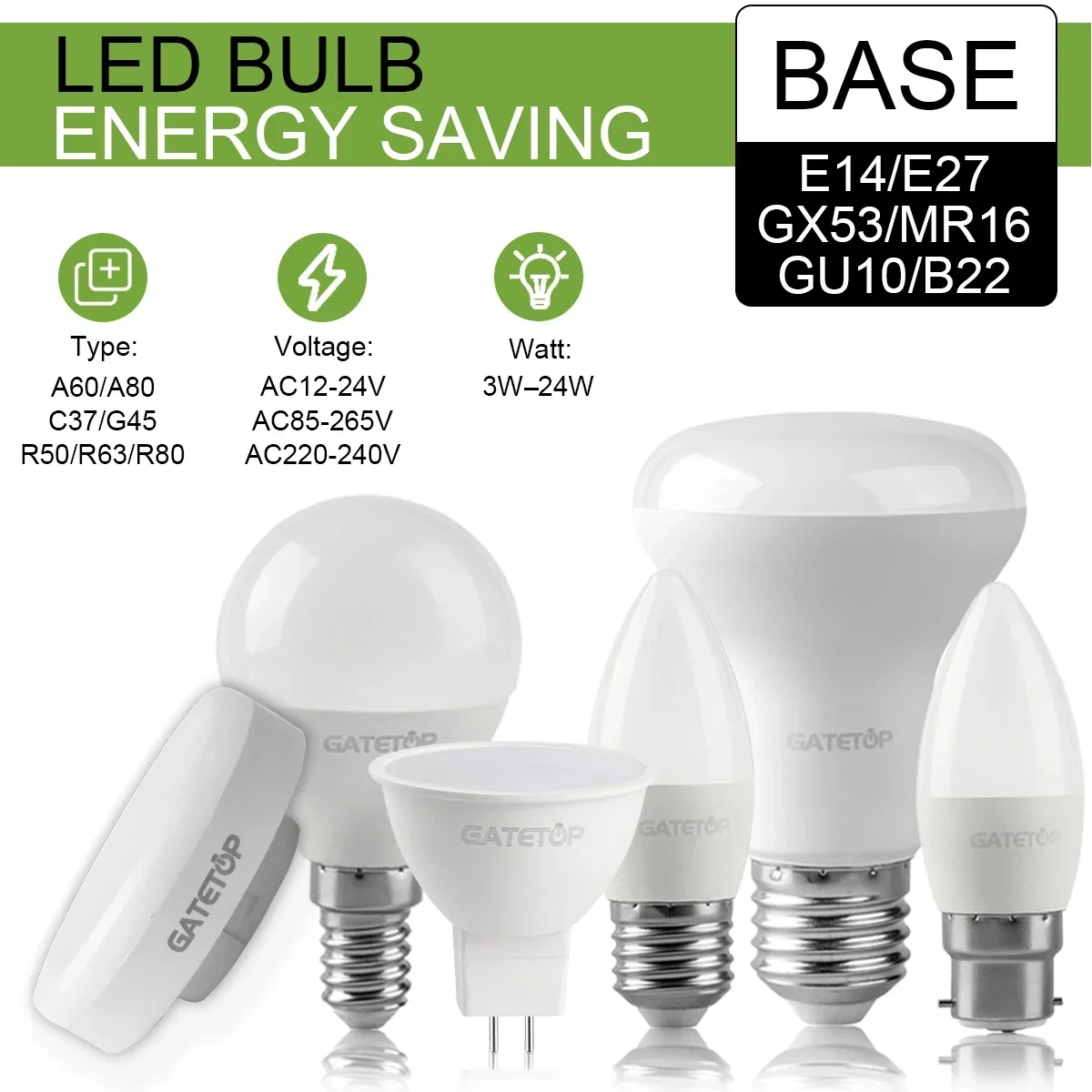 

LED Light Bulbs AC220-240V 24W 18W 15W 9W LED Bulb Energy Saving Bulbs E27 E14 GU10 Standard Base Lighting LED No flicker Bloom