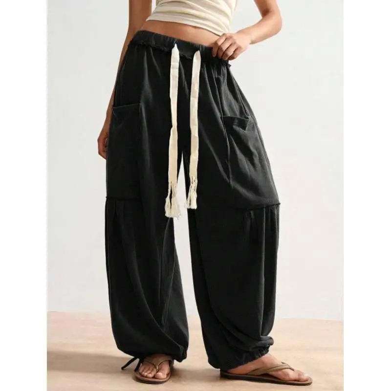 

Loose Knitted Casual Pants for Women New Sle Pure Color M 965 Cross-Border Loose Fit Comfortable Nine-Piece Pants