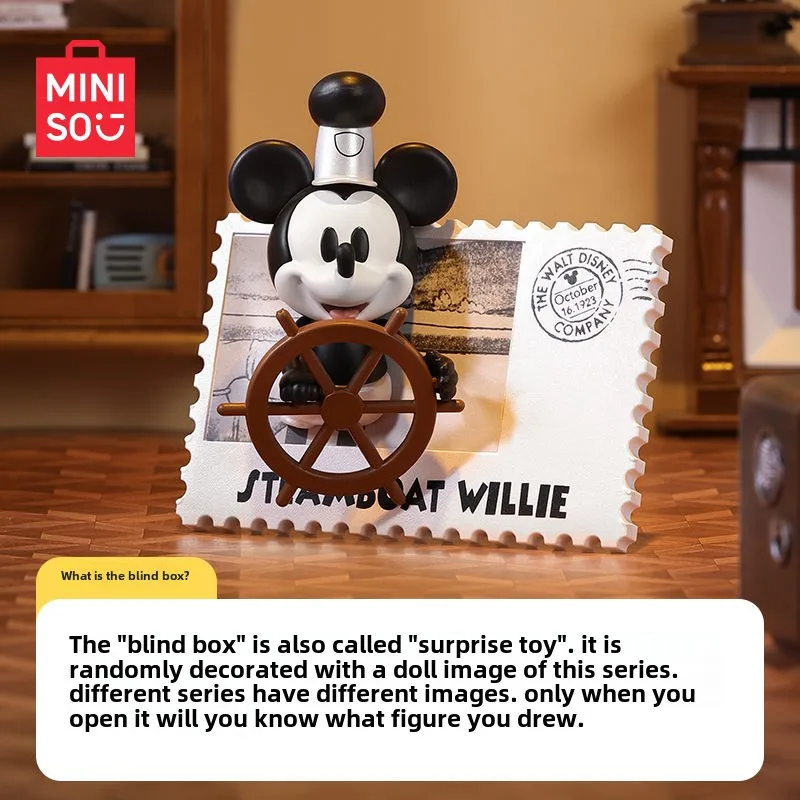 Miniso Joint กล่องตาบอดแสตมป์ Dumbo ตู้เย็นสติกเกอร์ 6 ชิ้นชุด Disney 100th Anniversary Vintage แสตมป์กล่องตาบอดของเล่น