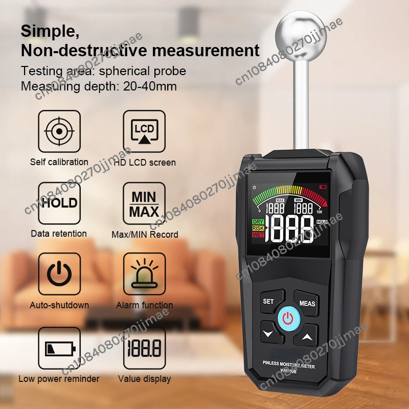 Non-destructive Spherical Hygrometer 20-40mm Digital Wood Moisture Meter Non-contact Timber Damp Humidity Tester Detector Alarm