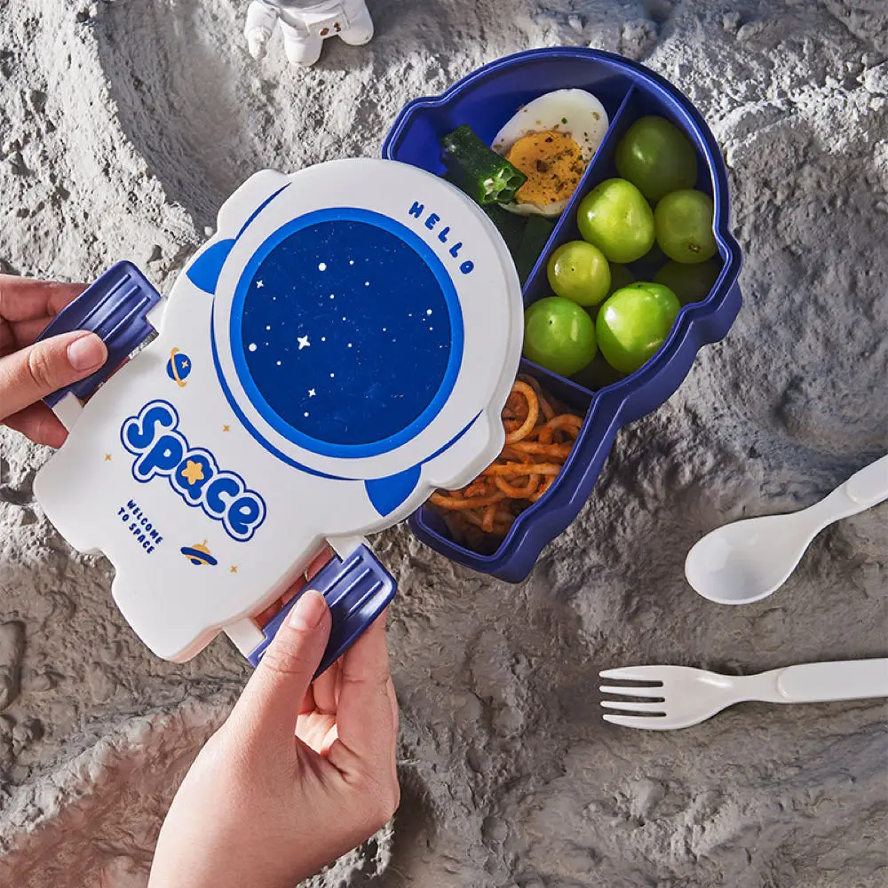 Little boy Astronaut fresh-keeping lunch box New Creative split grid Cartoon astronaut Student child office worker lunchbox