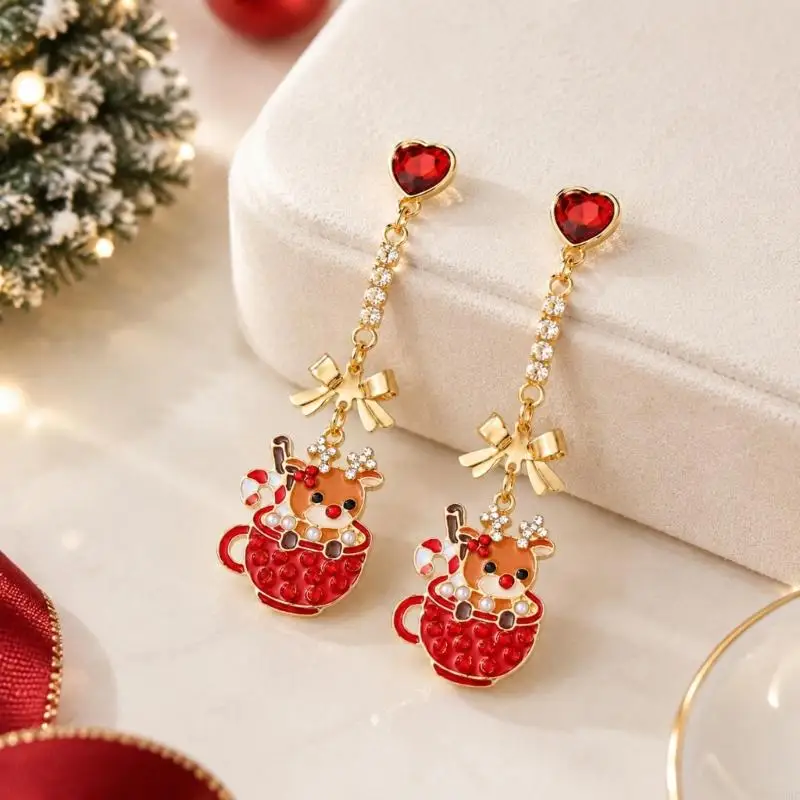 195C Holiday Drop Earrings with Resin-Filled Color and Moving Ornaments for Markets, Parties, and Office Celebrations