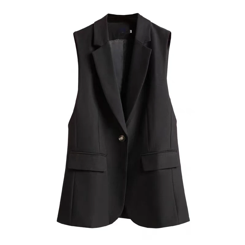 

Women's Elegant Long Vests Sleeveless Simple Back-Slit Designed Office Ladies Mature Temperament Overcoats Vest Suit Female Tops