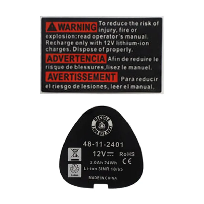 For M12 3X18650 Li-ion Battery 3.0Ah Sticker For Milwaukee 12V 48-11-2411 for M12 10.8V Li-ion Battery Label