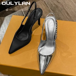 2024 Heeled Shoes Party Dress Shoes Women Pumps Metallic Crystal Sandals Shiny High Heels Slingback Silver Pointy Toe Stiletto