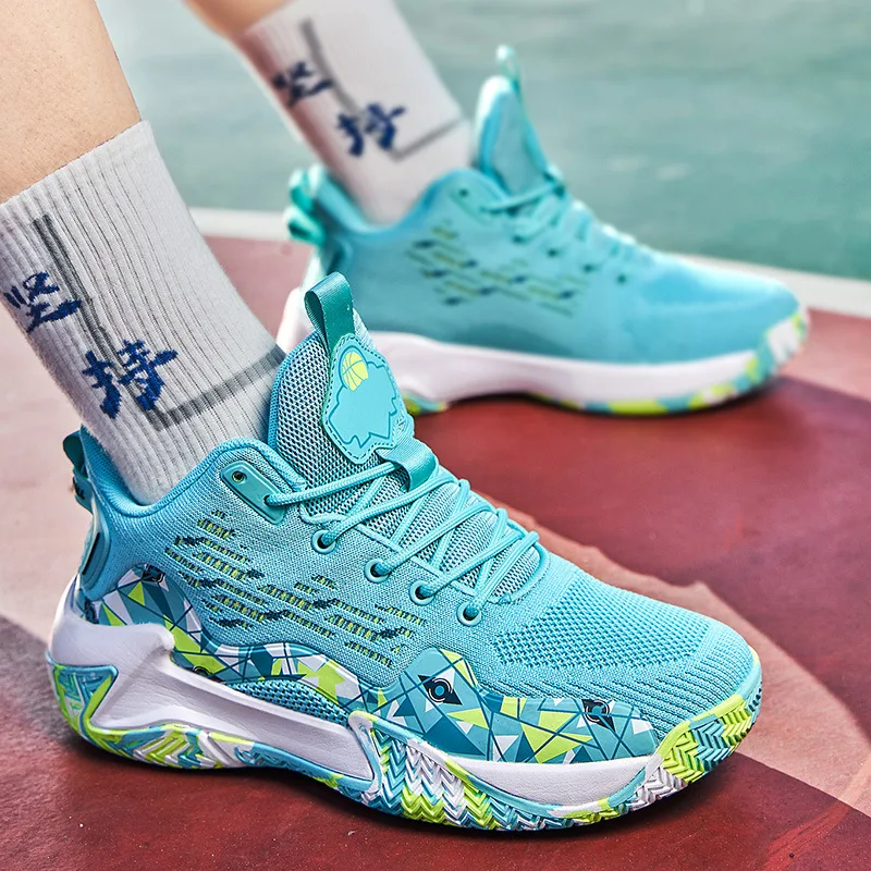 Large Size 48 Basketball Shoes Kids Fly-woven Breathable Sneaker Fashion Actual Combat Teenagers Students Running Sports Trainer