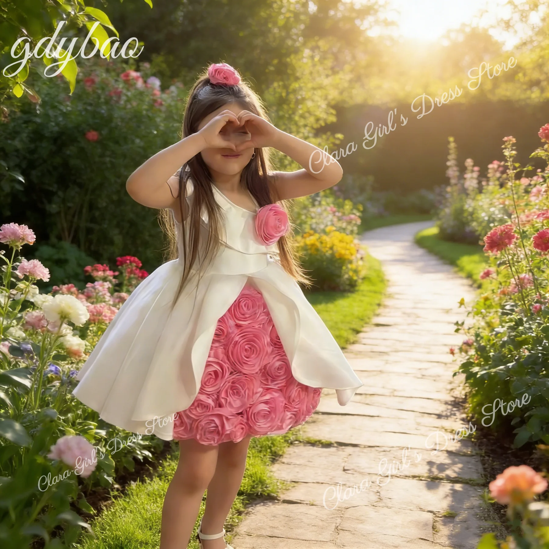 Mooie bloemenmeisje jurk 3D bloemenjurk bruiloft feestjurk prinses verjaardag aangepaste avondjurk