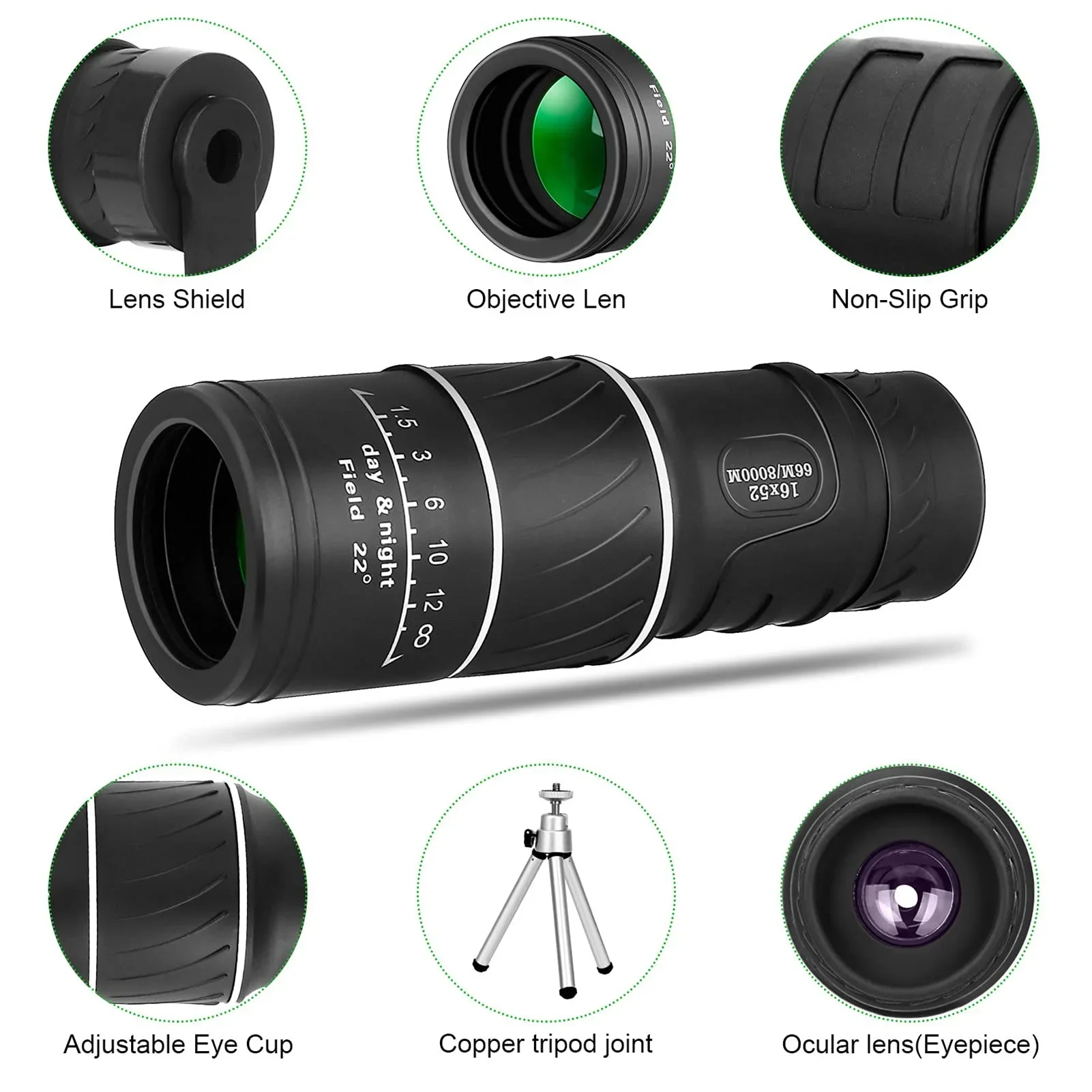 Telescope 16X52 Monocular Telescope High Power High Definition Low Light Night Vision Monocular Glasses