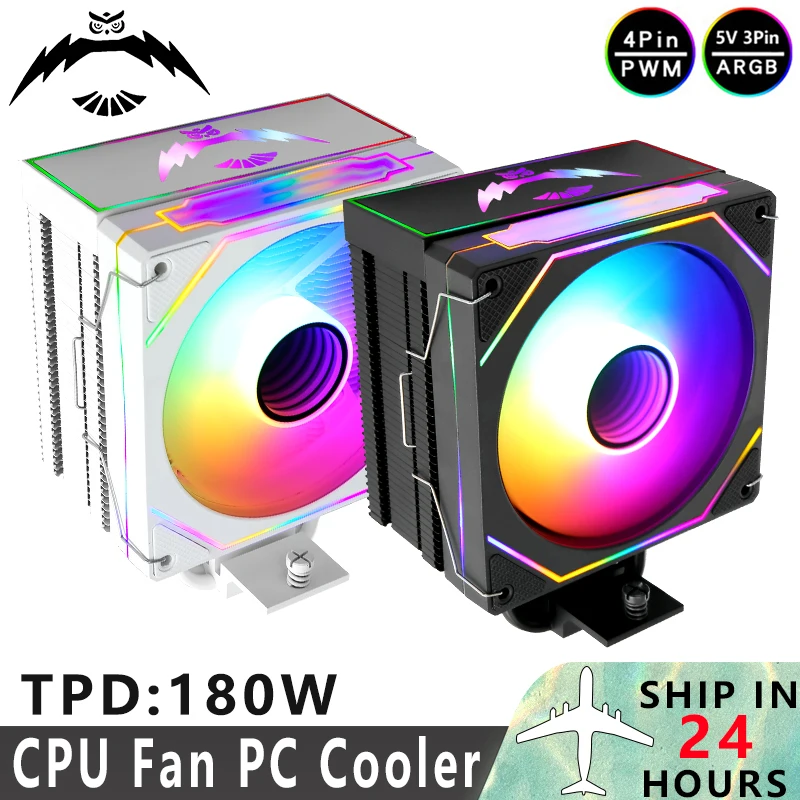 QiuzAim Computer Cooler CPU Fan ARGB Black/White 4 Heat Pipe Air-cooled Compatible LGA18xx 1200 115x 2011-3 AM4 AM5 2066 x79 x99