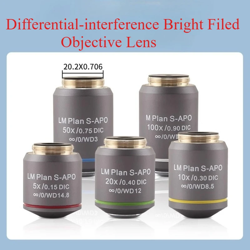 Objectif Semi-apichromatique pour Microscope, Objectif à Distance infinie, interférence différentielle, Objectif archivé lumineux, 5x10x20x50x100x