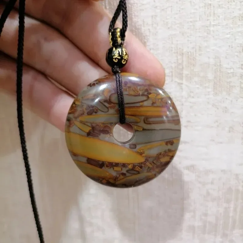 Chinese Jade Orange Yellow Nuwa Stone Handcrafted Safety Buckle Jade Pendant, Fashionable Jewelry Men's and Women's Necklaces