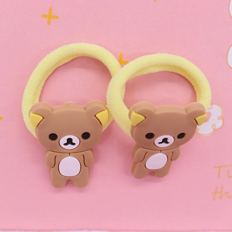 2Pcs/Set Cute Cartoon Animal Bear Rabbit Goose Flower Hair Ties Children\'s Elastic Bands For Girl Nylon Headband Scrunchies