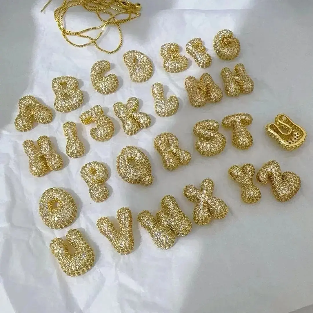 

26PCS, New 26 Initial Letter A-Z Alphabet Charms Pendant CZ Cubic Zircon Gold Plated Custom Name Necklace Jewelry Accessories