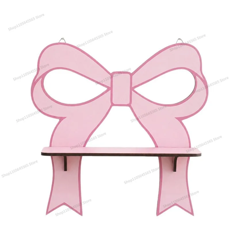 For wooden handicrafts, pink bows, crystal wall shelves, simple home bedroom and homestay decoration