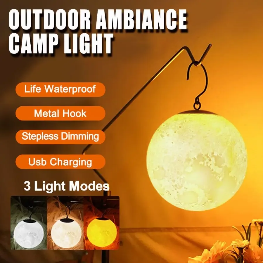 Livre Led Lanterna de Acampamento à Prova Impermeável Água Tenda Lâmpada Usb Recarregável Portátil Pendurado Luz da Lua Luzes Decoração do Jardim ao ar