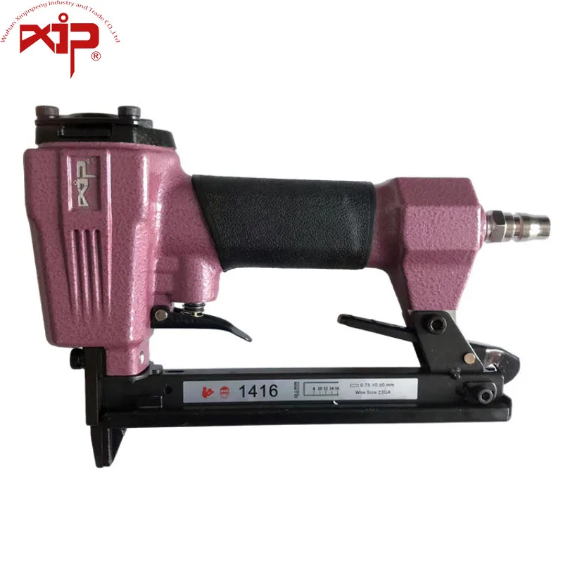 

1416 Pneumatic Fine Wire Stapler For Furniture Frames Roofing Decking Crate Assembly Plastic Siding Wall Sheathing