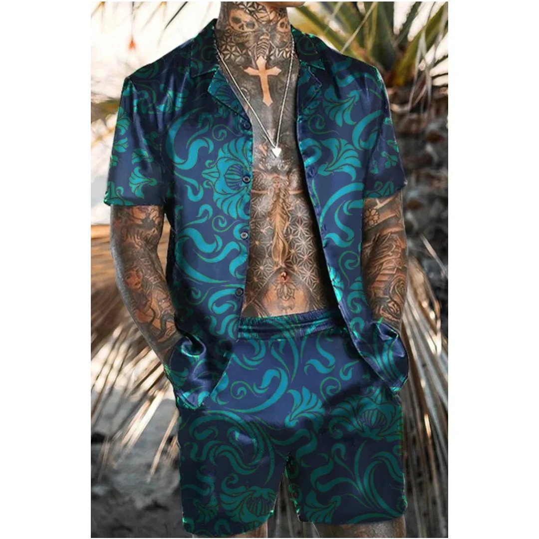 Men's Shirt Set 3D Printed Ethnic Style Retro Flower Short Sleeved Beach Shorts Casual Hawaiian 2 piece Set Street Wear Summer