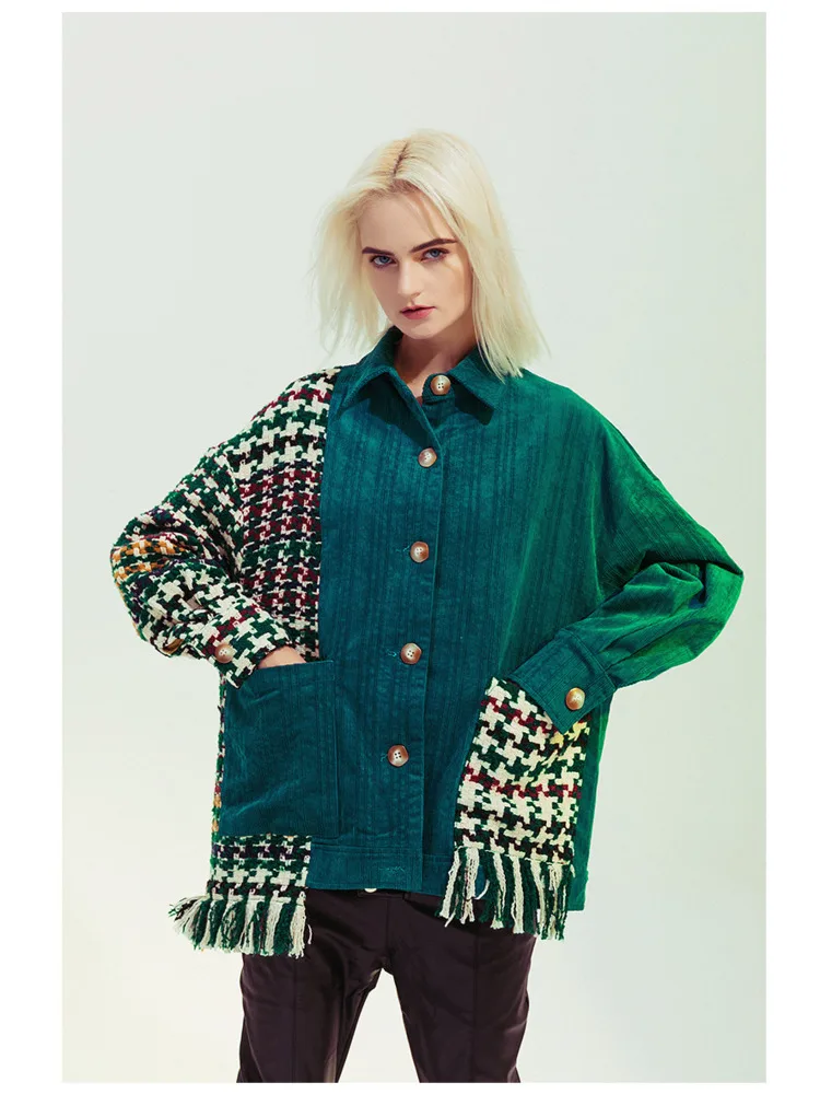 

ZOCI Women's Jackets Fancy Jacquard Wool Check Patchwork Pit Strip Asymmetrical Coat Lapel Office Lady 2025 Spring New
