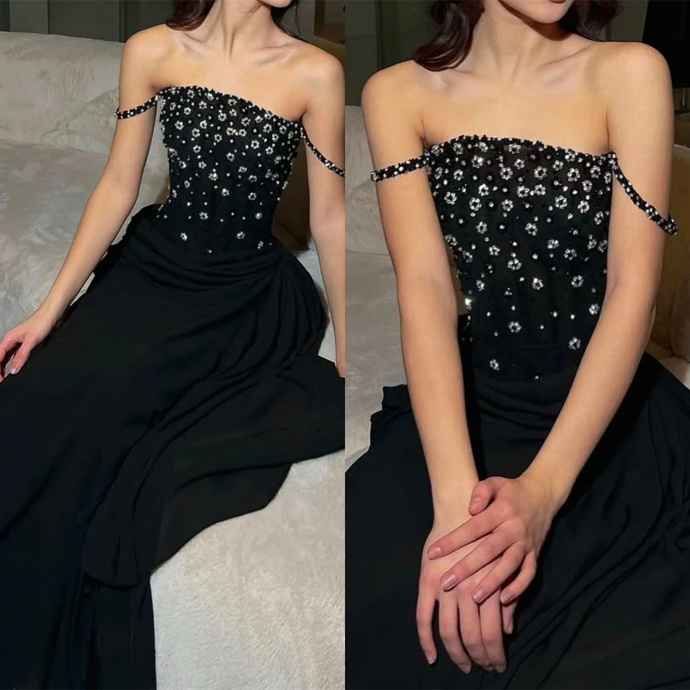 

Customized Formal Jersey Strapless Evening Dress Exquisite Beading Prom Dresses Fashion Special Occasion Gowns