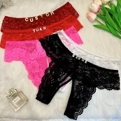 Plus size Open Crotch Panties For Sex Custom Lace See Through Underwear Personalized Lingerie Cortchless Thongs Xmas Girls Gift