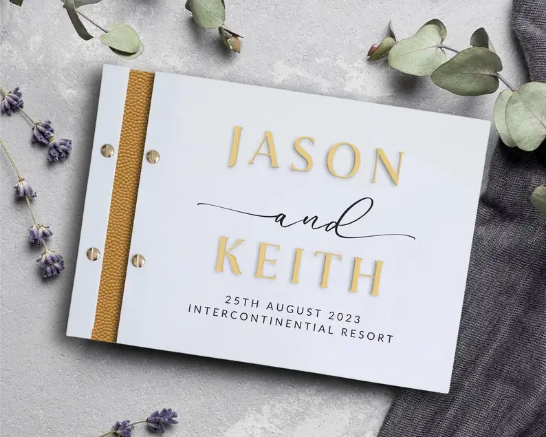 

Персонализированная свадебная книга для гостей с гравировкой, 3D акриловые имена, кожаная обложка, традиционная гостевая книга, памятный сувенир, книга для подписей на вечеринке