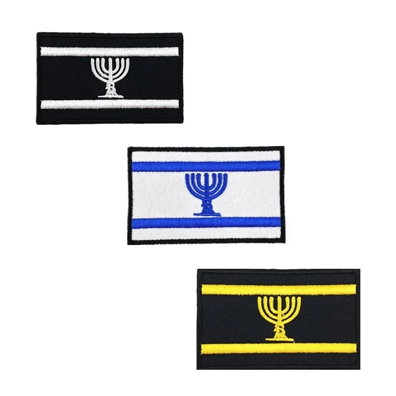 Israel Flag Embroidery Patch Hook and Loop Mlrs Army Morale Badge Israeli Language Outdoor Equipment Tactical Backpack Sticker