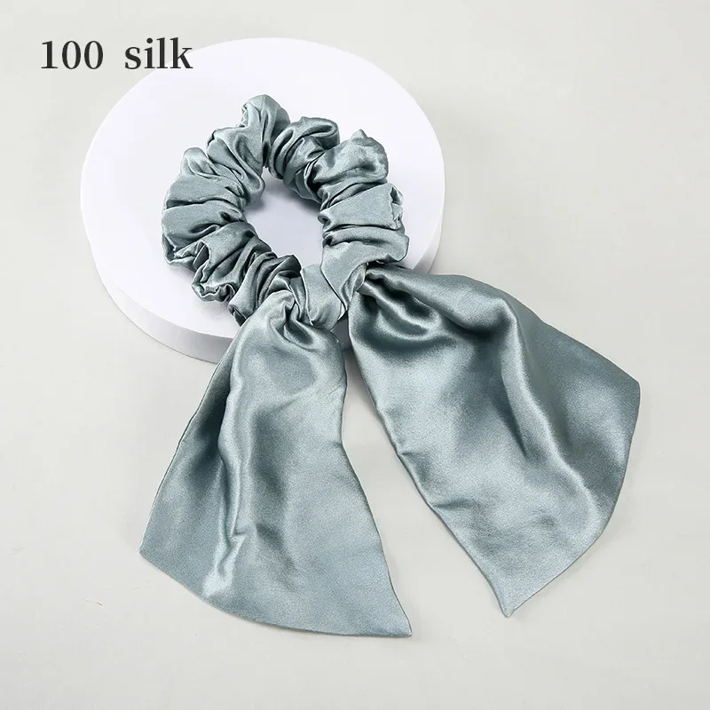 100% Pure Mulberry Silk Hair Bows Scrunchies Silk Bowknot Elastic Hair Bands Ties Headwear For Women\'s Luxury Hair Accessories