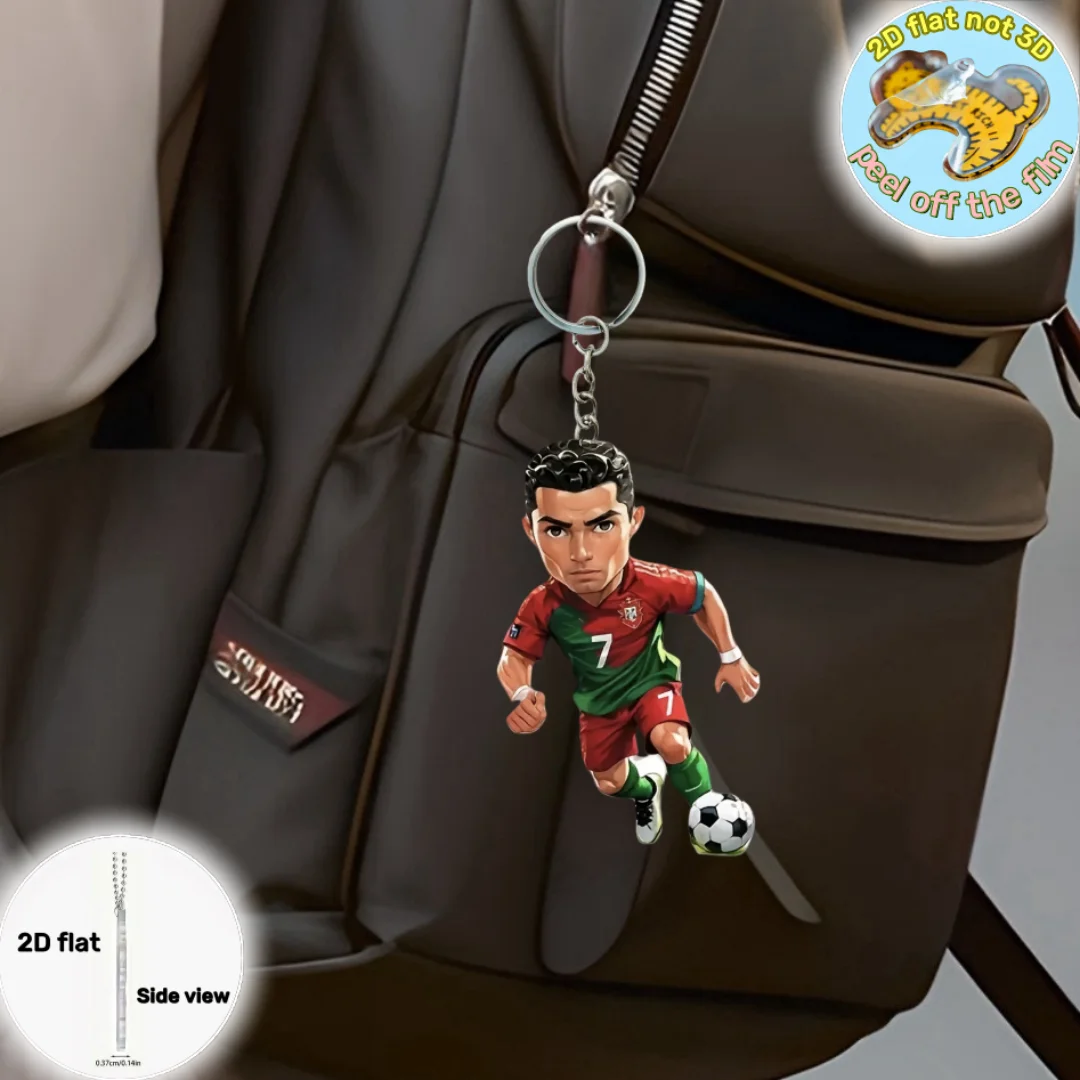 C Ronaldo Soccer Player Keychain 2D Acrylic Pendant Versatile Charm Decor for Car Mirror Backpacks Birthdays Festive Party Gift view 3